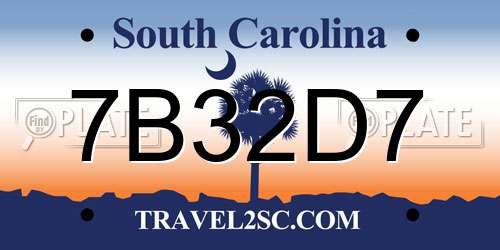 7B32D7 South Carolina License Plate