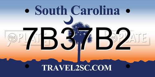 7B37B2 South Carolina License Plate