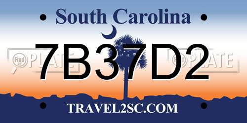7B37D2 South Carolina License Plate