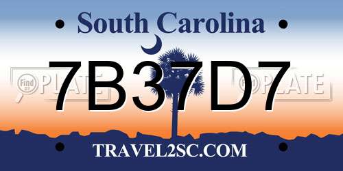 7B37D7 South Carolina License Plate