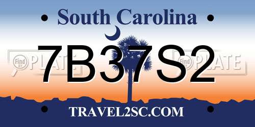7B37S2 South Carolina License Plate