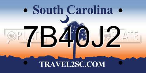 7B40J2 South Carolina License Plate