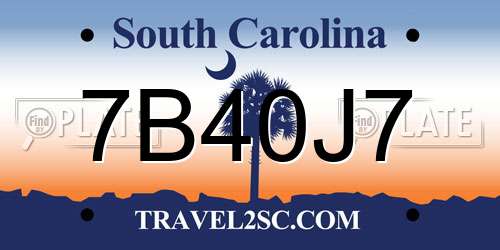 7B40J7 South Carolina License Plate