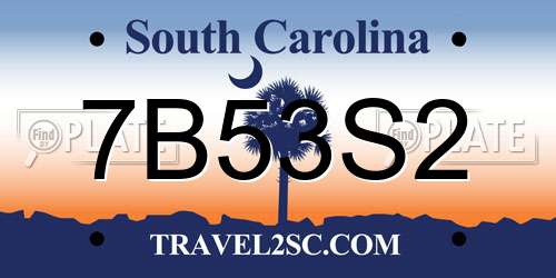 7B53S2 South Carolina License Plate