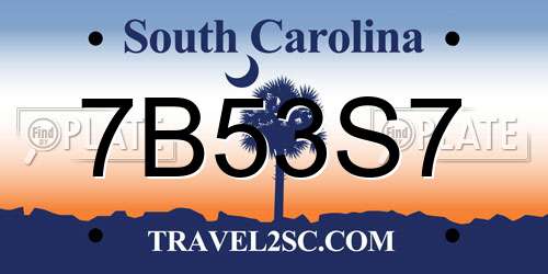 7B53S7 South Carolina License Plate