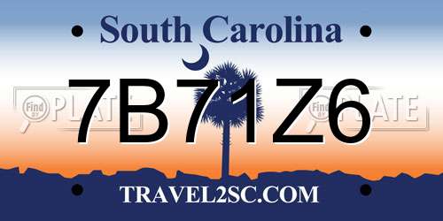 7B71Z6 South Carolina License Plate