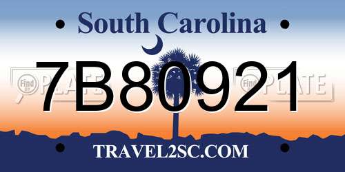 7B80921 South Carolina License Plate