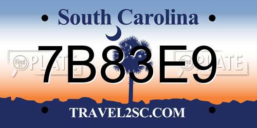 7B83E9 South Carolina License Plate