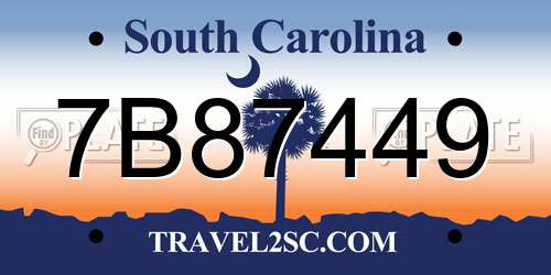 7B87449 South Carolina License Plate