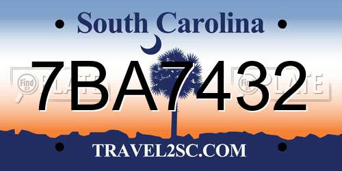 7BA7432 South Carolina License Plate