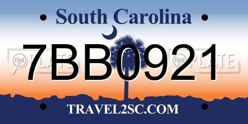 7BB0921 South Carolina License Plate