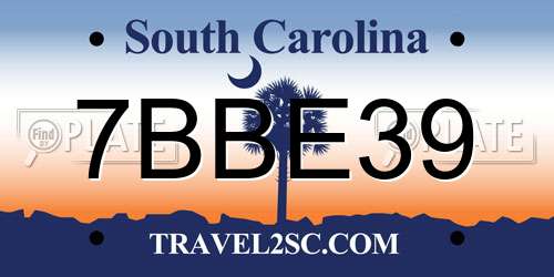 7BBE39 South Carolina License Plate