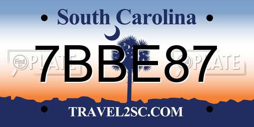 7BBE87 South Carolina License Plate