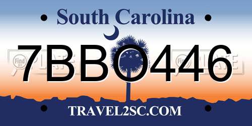 7BBO446 South Carolina License Plate