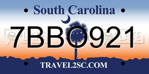 7BBO921 South Carolina License Plate