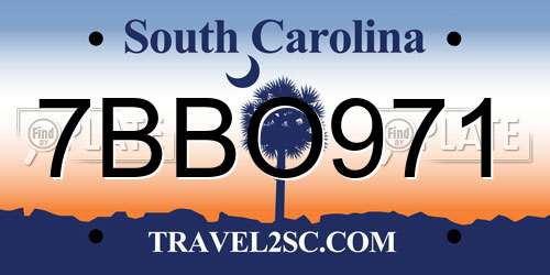 7BBO971 South Carolina License Plate