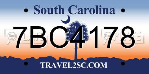 7BC4178 South Carolina License Plate