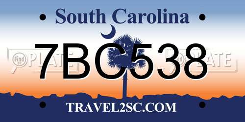 7BC538 South Carolina License Plate
