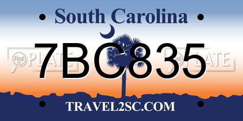 7BC835 South Carolina License Plate