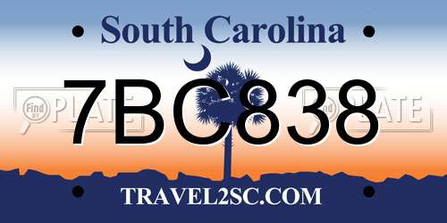 7BC838 South Carolina License Plate