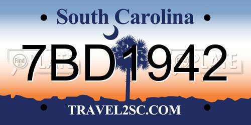 7BD1942 South Carolina License Plate