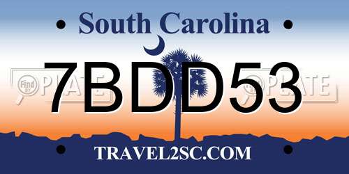 7BDD53 South Carolina License Plate