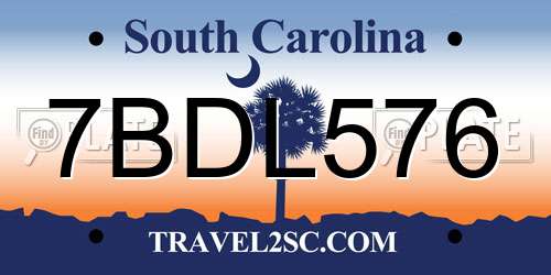 7BDL576 South Carolina License Plate