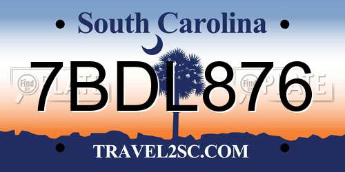7BDL876 South Carolina License Plate