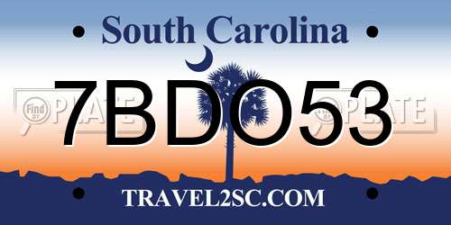 7BDO53 South Carolina License Plate