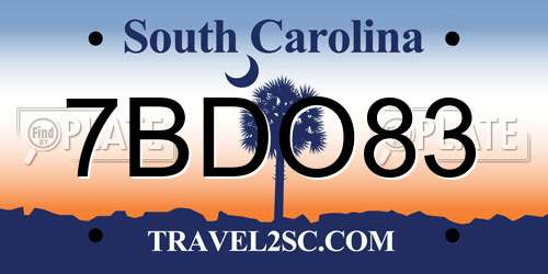 7BDO83 South Carolina License Plate