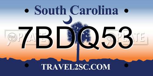 7BDQ53 South Carolina License Plate