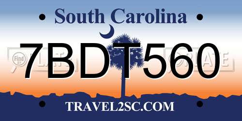7BDT560 South Carolina License Plate