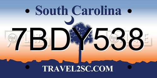 7BDY538 South Carolina License Plate