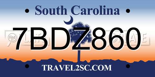 7BDZ860 South Carolina License Plate
