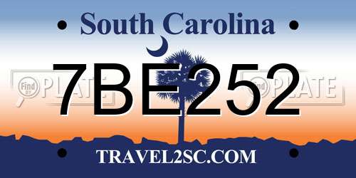 7BE252 South Carolina License Plate