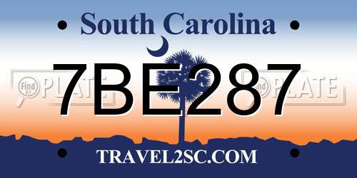 7BE287 South Carolina License Plate