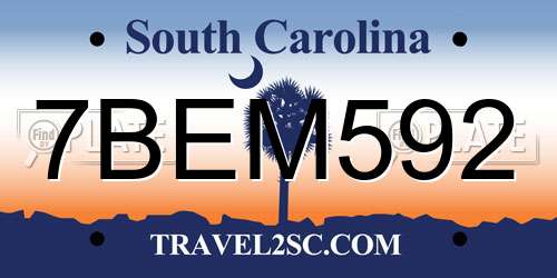 7BEM592 South Carolina License Plate