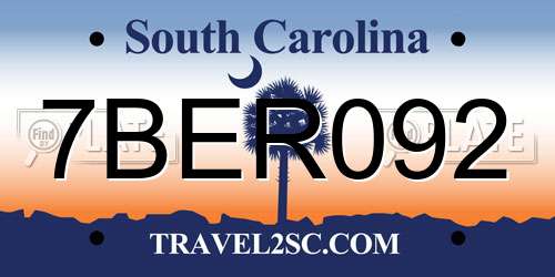 7BER092 South Carolina License Plate