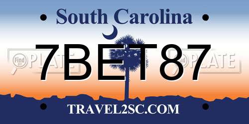 7BET87 South Carolina License Plate