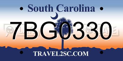 7BG0330 South Carolina License Plate