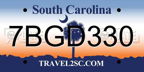 7BGD330 South Carolina License Plate