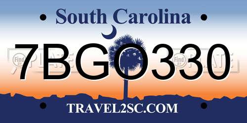 7BGO330 South Carolina License Plate