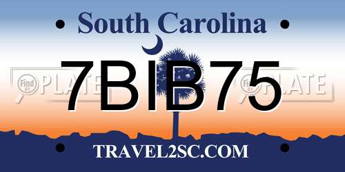 7BIB75 South Carolina License Plate