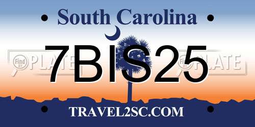 7BIS25 South Carolina License Plate