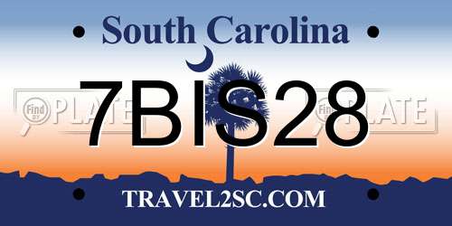 7BIS28 South Carolina License Plate