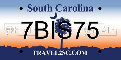 7BIS75 South Carolina License Plate