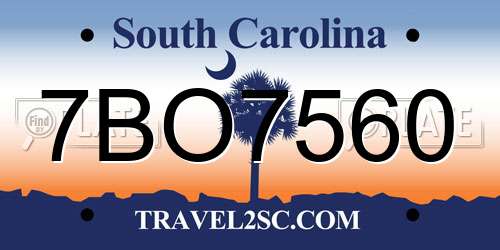 7BO7560 South Carolina License Plate