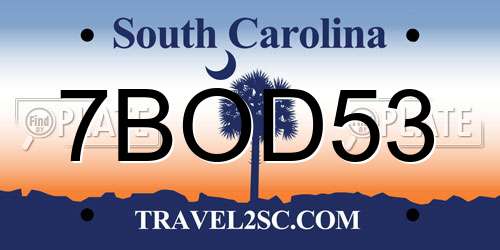 7BOD53 South Carolina License Plate