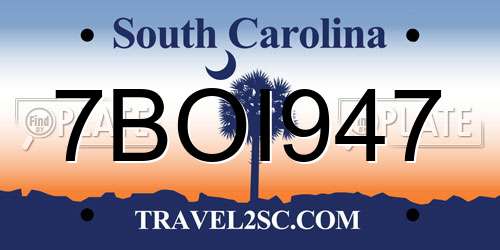 7BOI947 South Carolina License Plate