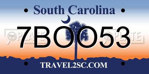7BOO53 South Carolina License Plate